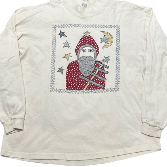 VTG 90s Santa Claus Long Sleeve Mock Neck T-Shirt - Picture 2 of 7